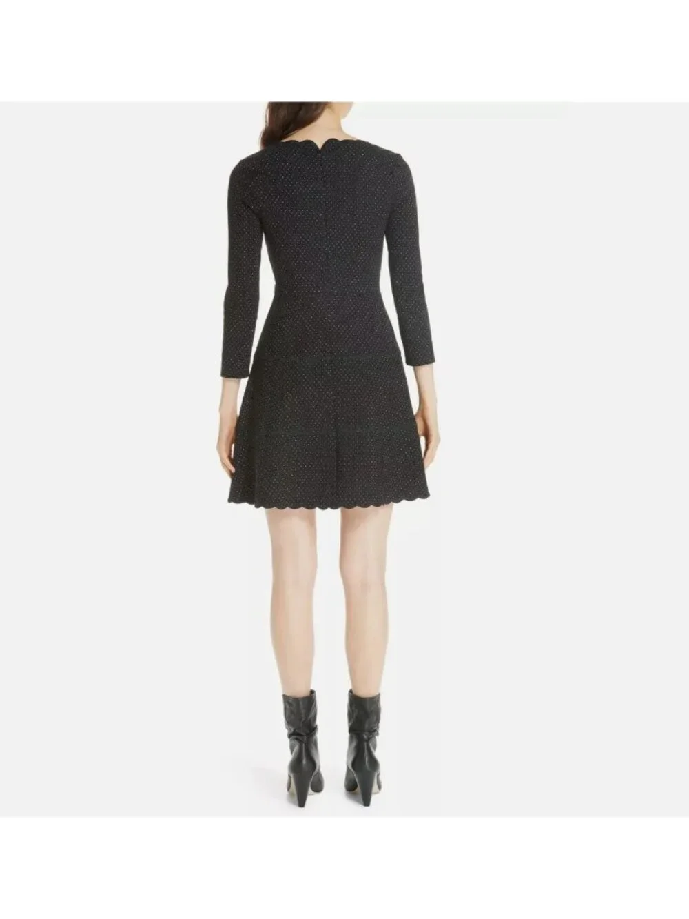 Kate Spade Polka Dot Scallop Trim Fit & Flare Dress Mini Black White 8